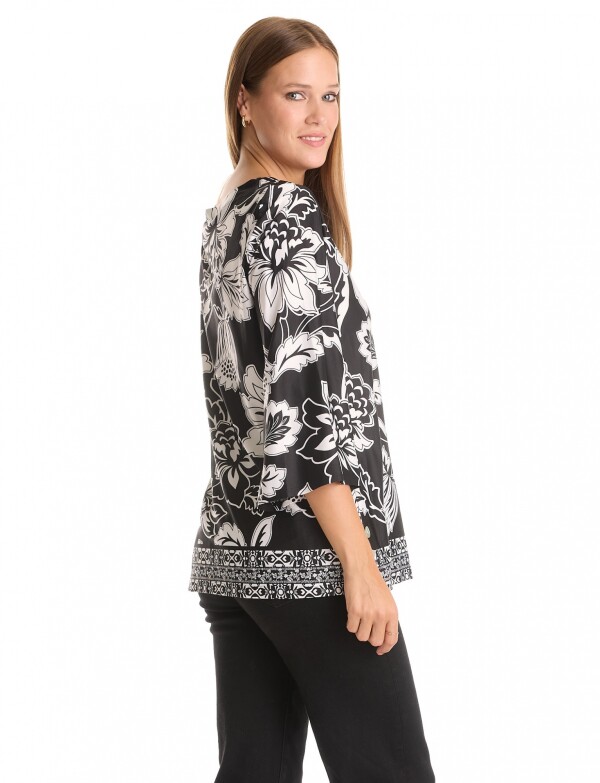 Blusa Flores NEGRO/BLANCO