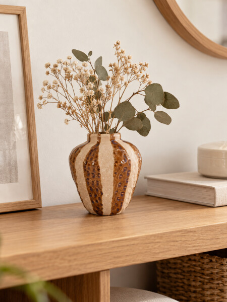 FLORERO DE CERAMICA RAYADO BEIGE