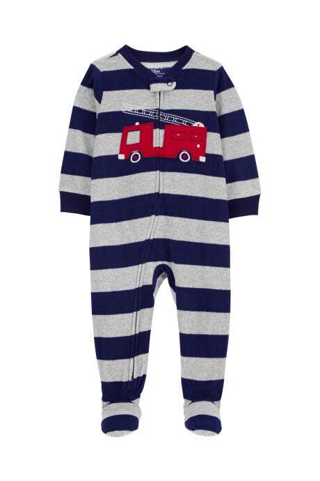 Pijama uno pieza de micropolar, con pie, estampa bomberos Sin color