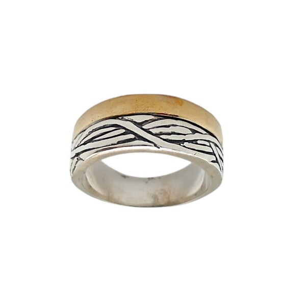 Anillo Labrado-Plata y Oro-Sin Piedra-AN5020 sinpiedra