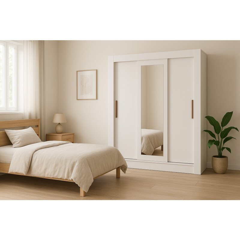 Placard Ropero 3 Puertas Corredizas Dormitorio Con Espejo Blanco