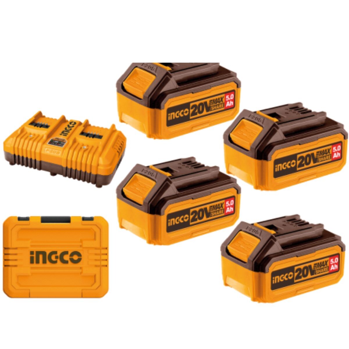 SET X 4 BATERIAS 5AH + CARGADOR DOBLE + VALIJA INGCO FBCLI20245 