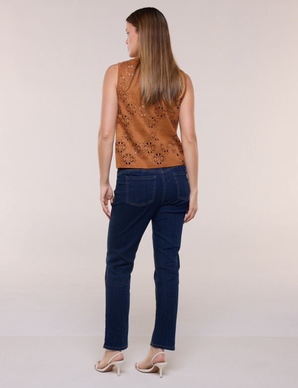 Blusa Boho De Suede Abotonada Con Calado Artesanal TOSTADO