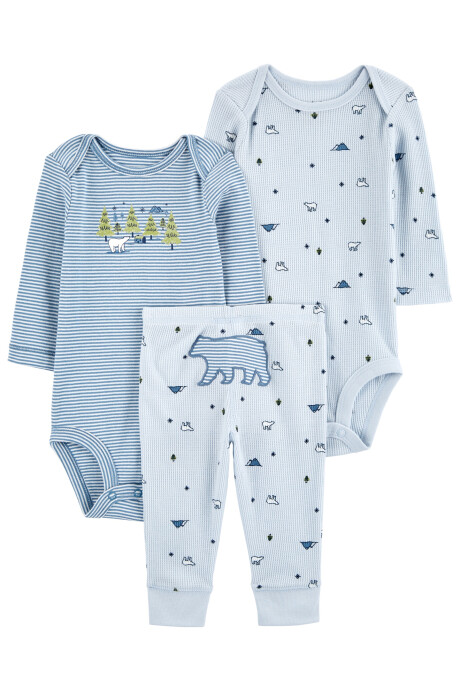 Set tres piezas de algodón, pantalón y bodies, diseño oso Set tres piezas de algodón, pantalón y bodies, diseño oso