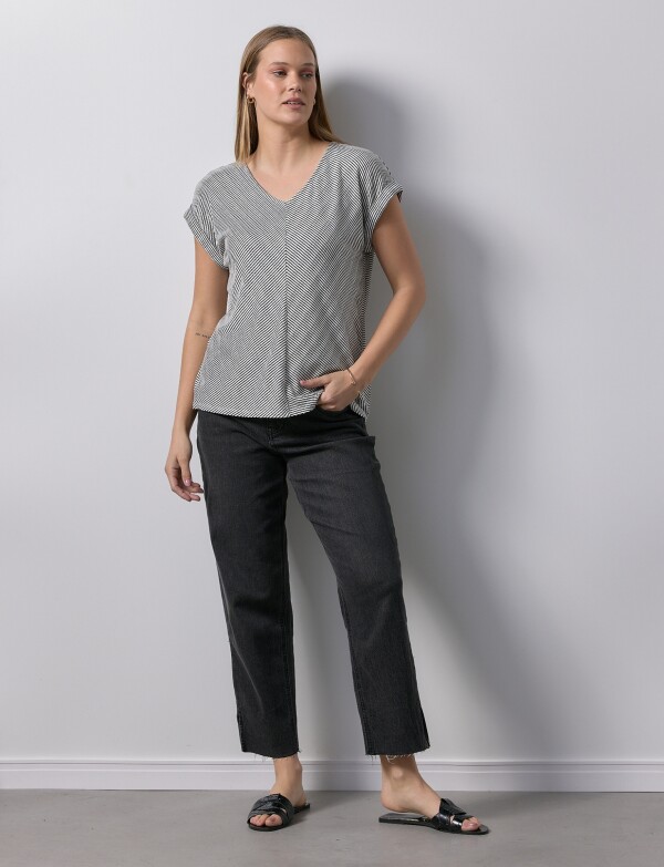Remera Esc V Lineas BLANCO/NEGRO