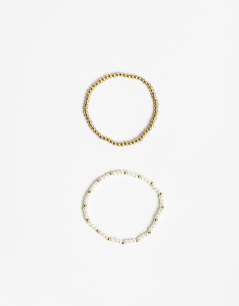 Pulseras Elásticas Sets Perla Pulseras Elásticas 2 Unidades Perla Y Metal - Dorado