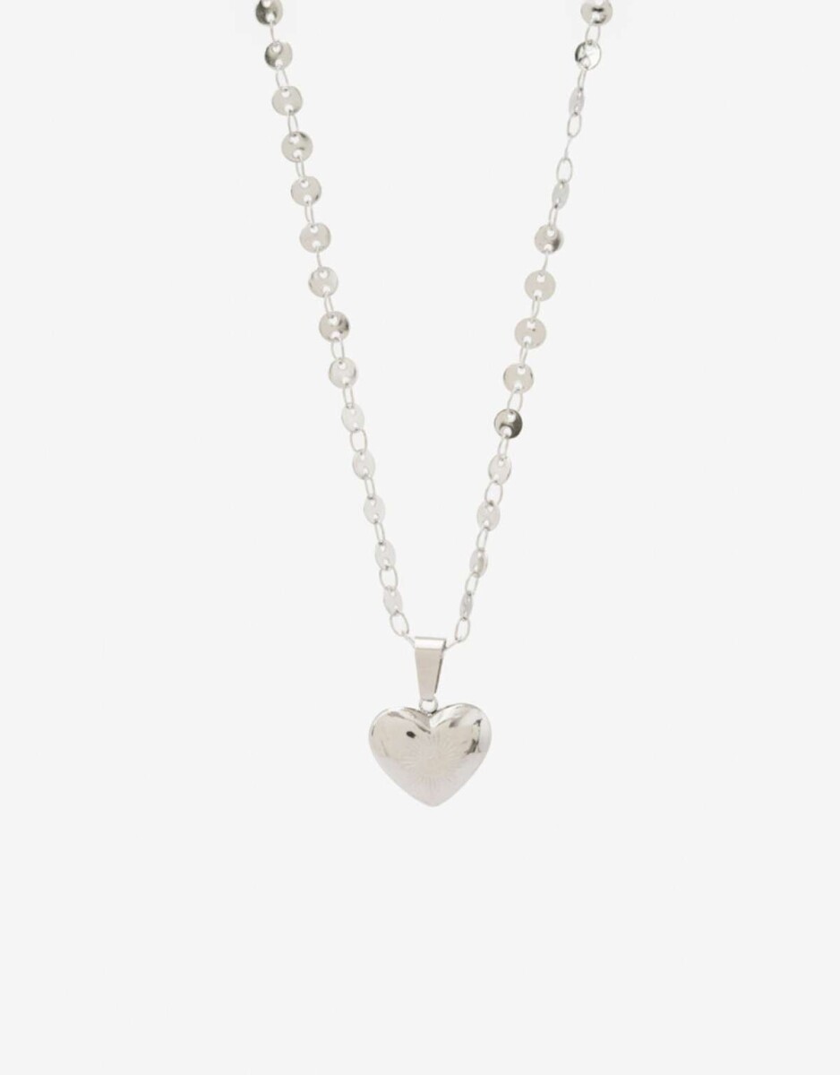 Cadena De Acero Dije Corazón - Plateado 