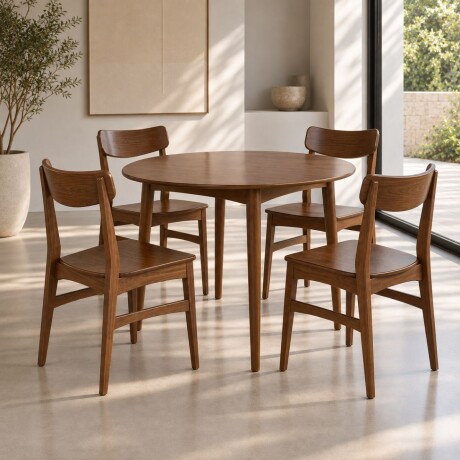 Juego de Comedor Olmo - Mesa redonda 115 + 4 sillas laminadas Honey
