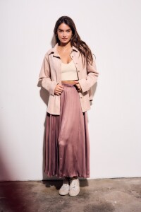 Falda Saten Pliegues Rosa