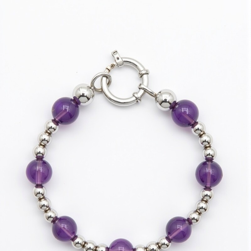 Pulsera bolitas - Plata 925 - Ágata violeta - PU3921 conpiedra