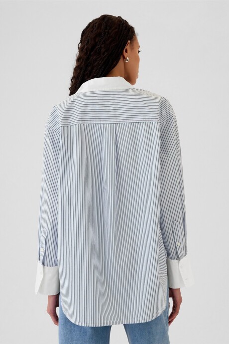 Camisa Big Shirt A Rayas Mujer Blue Green Stripe