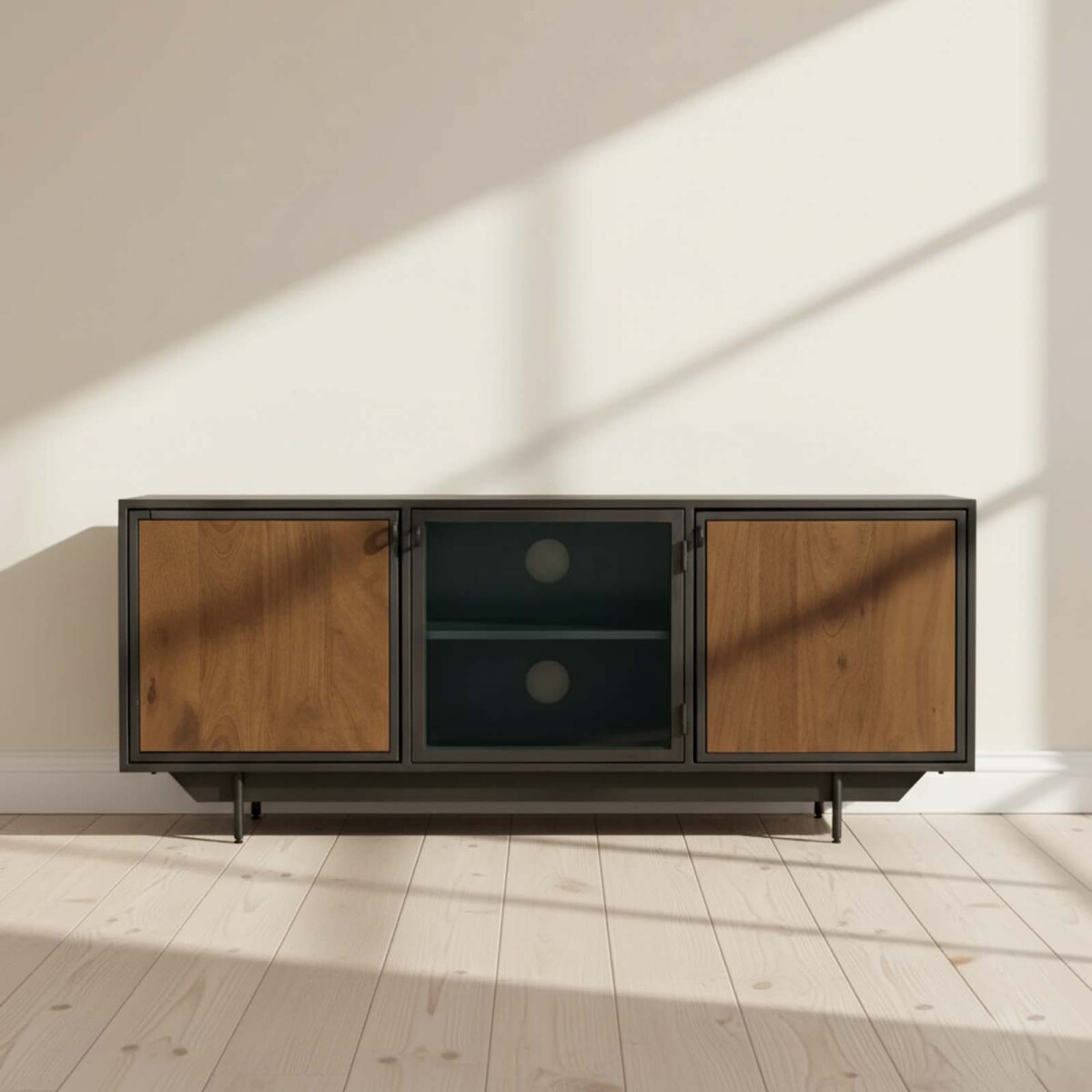 MUEBLE PARA TV - MADERA-Y-METAL MARRON VITRO AVELLANA 