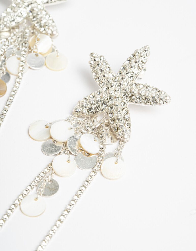 Aros Colgantes Largos Strass Aros Largos Maritimo - Cristal