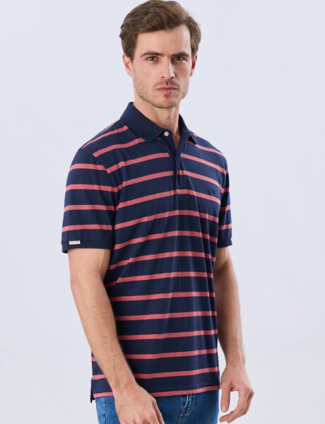 REMERA POLO RAYADA JERSEY Azul