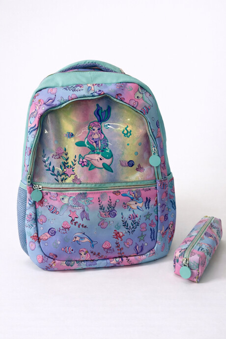 Mochila infantil con cartuchera - Estampa de sirena