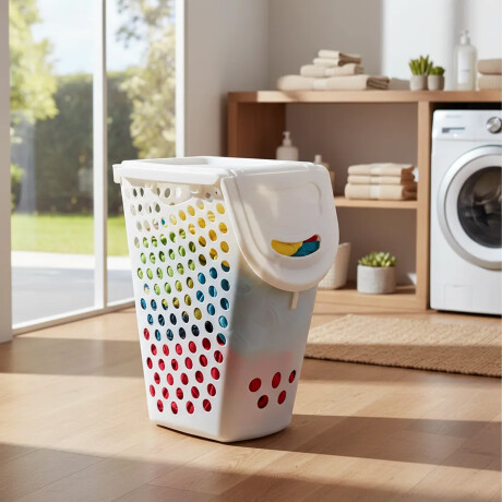 Cesto Canasto Ropa Anatomico Apilable Plastico Rimax Blanco