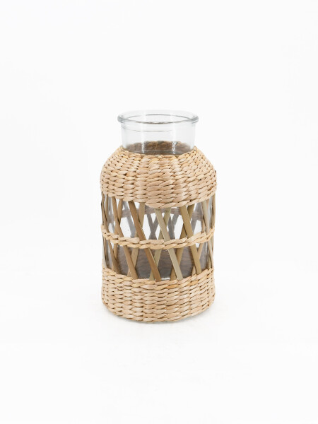 FLORERO BIBI VIDRIO Y FIBRA BEIGE