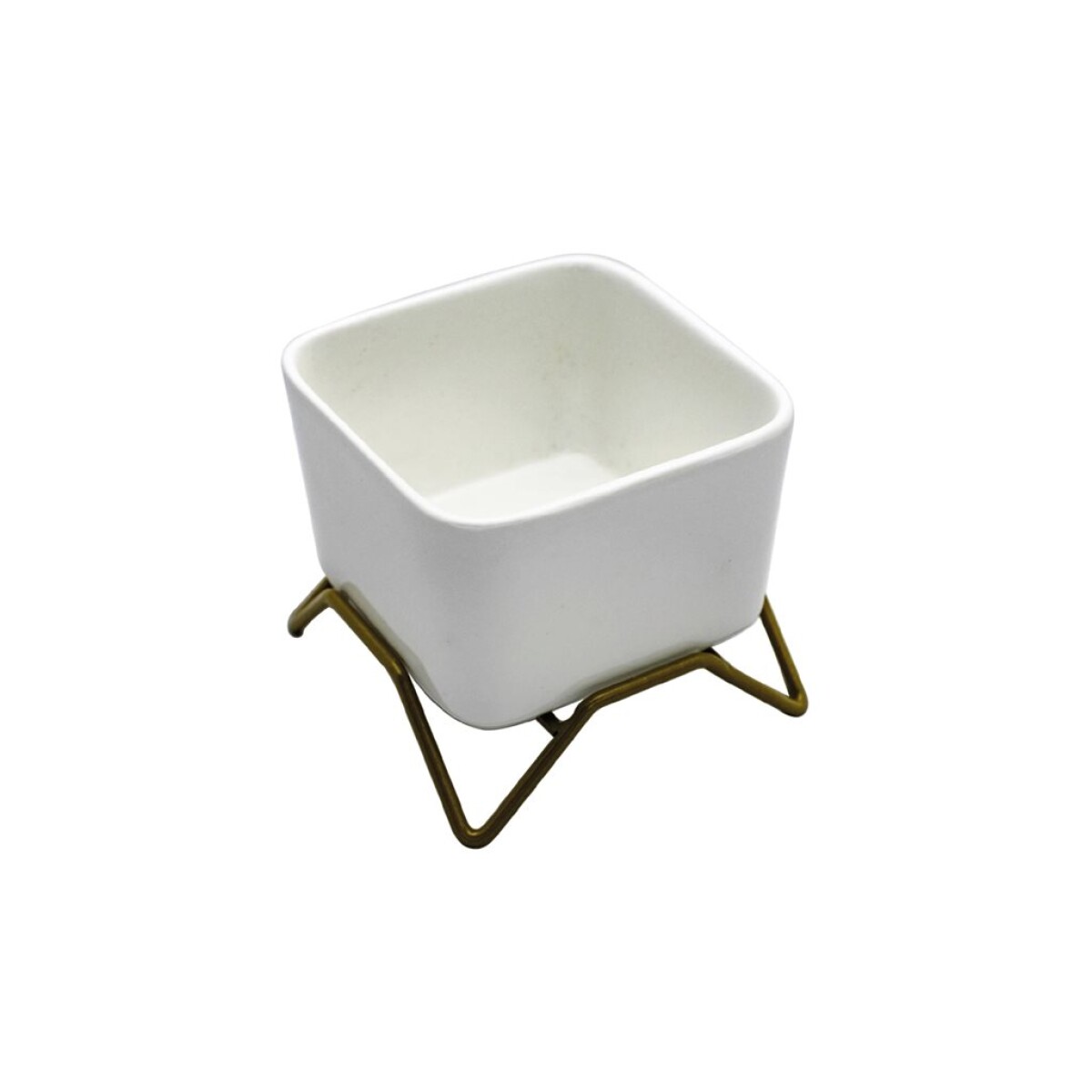 MACETA CERAMICA C/BASE 6x6x9CM BLANCO/DORADO 