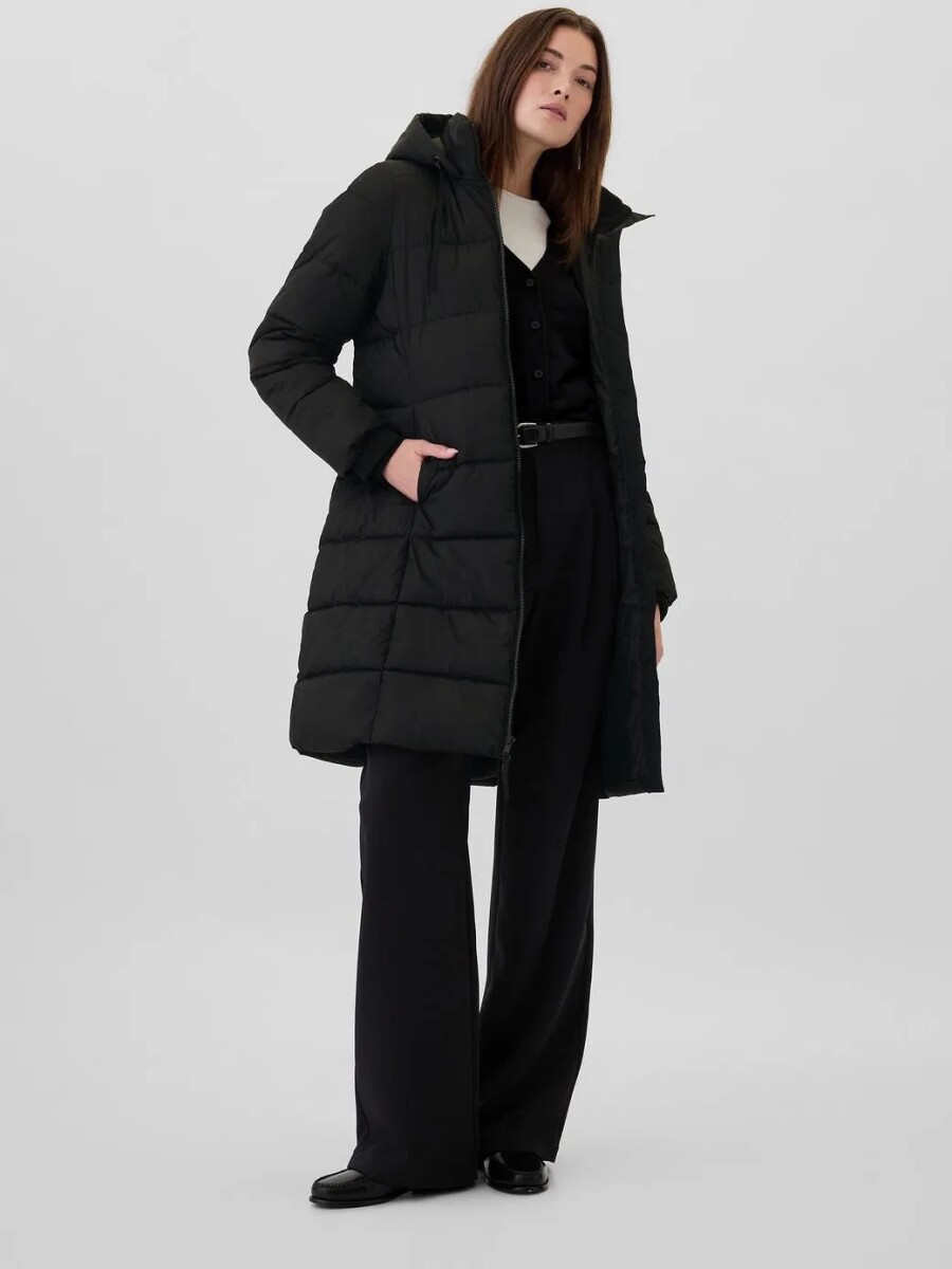 Campera Larga Puffer Logo Gap Mujer - Black 1 