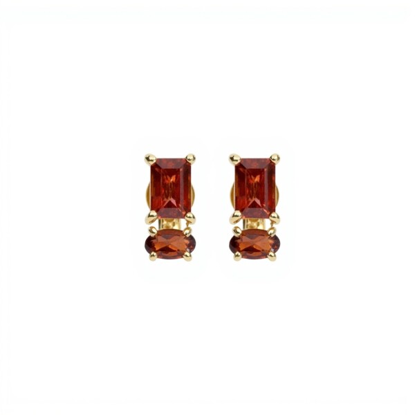 Caravanas Alina-Plata rodinada con micra de oro 18k- Piedra Granate-CA2024 conpiedra