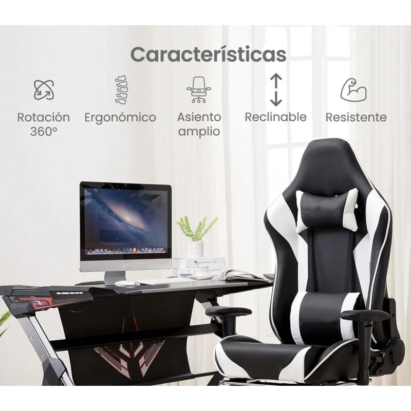Silla Gamer Pro Giratoria Calidad Pc Players Gaming Play Blanco