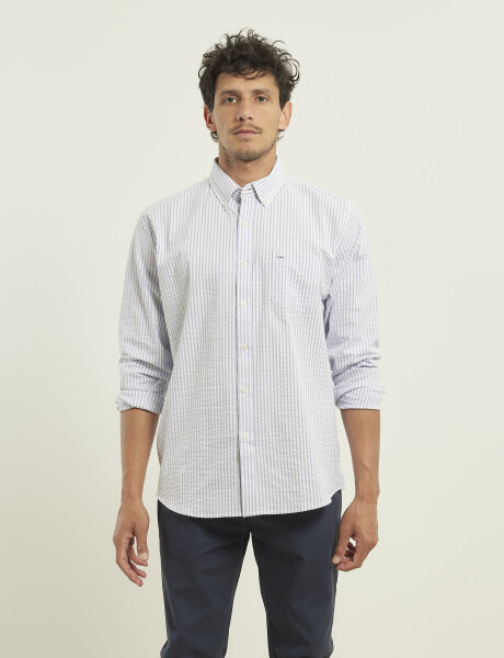 Camisa Harrington Label Blanco/celeste