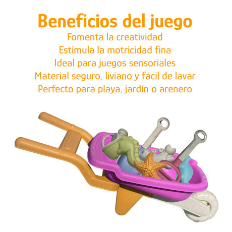 Set Juego De Playa Infantil 8 Piezas Con Carretilla y Moldes Rosa/naranja