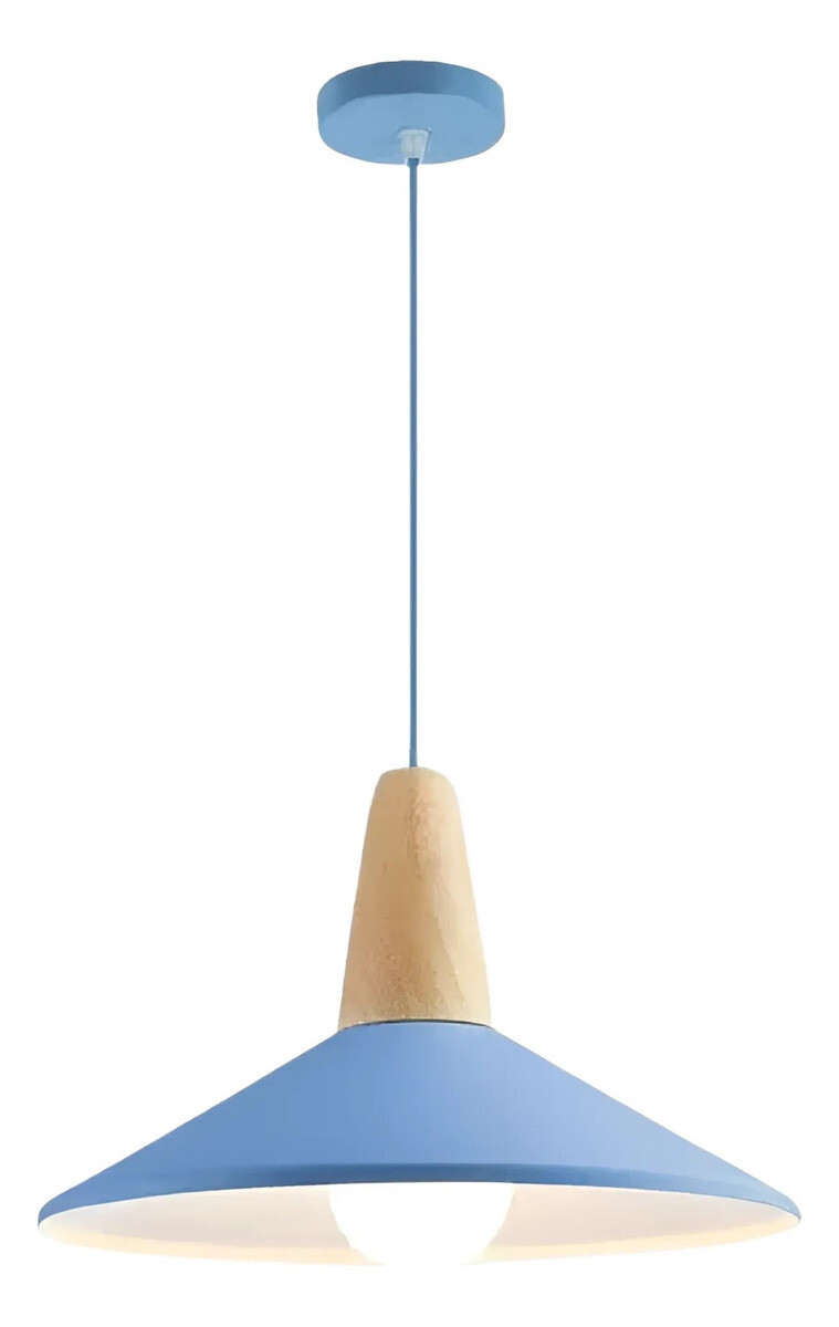Lampara Colgante Metal Nordica Plato Deco Simil Madera Led - Azul 