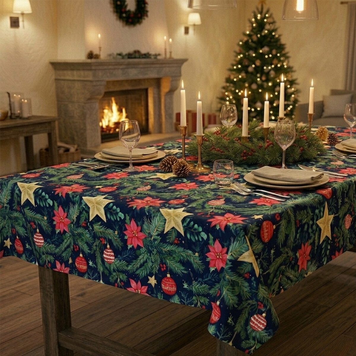 Mantel Waterproof Home Class 140 x 210 cm - NAVIDAD 1408 MUERDAGO 