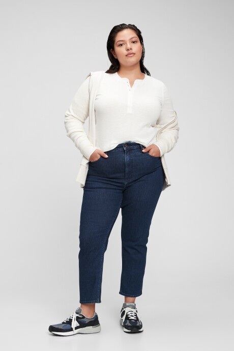 Jean Vintage Slim Tiro Alto Mujer Dark Indigo 4