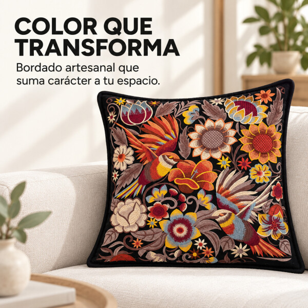 Funda de almohadón ZAL bordada artesanal 50 x 50 cm Negro