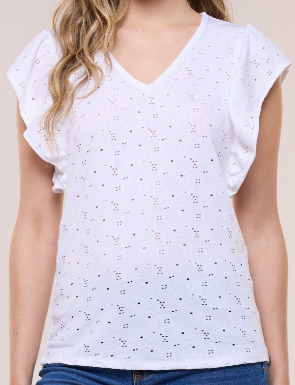 Blusa Broderie Manga Volado BLANCO