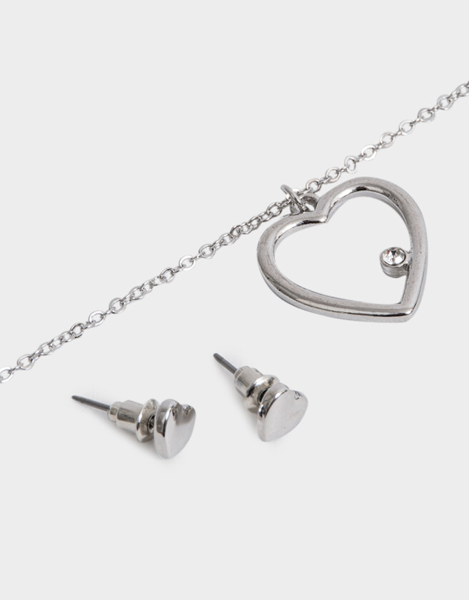 Bijouterie Set Con corazón Set De Aros Pasantes Y Cadena Corazón - Plateado