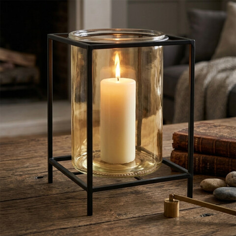 Candelabro de Vidrio y Hierro 16 x 22 cm U