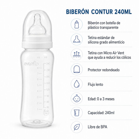 Mamadera Evenflo Contur Bebés 3-12M 240Ml Tetina Flujo Medio Blanco