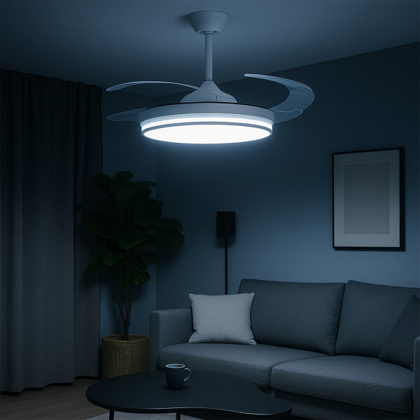 Ventilador De Techo Lámpara Led Aspas Retráctiles C/ Control Color Blanco