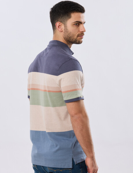 REMERA POLO RAYADA JERSEY Azul