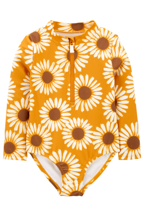 Malla de baño una pieza manga larga con protección UPF 50+ diseño girasoles. Talles 2-5T Sin color