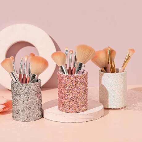 Set de 5 Brochas Maquillaje con Recipiente Porta Pinceles Tornasolado