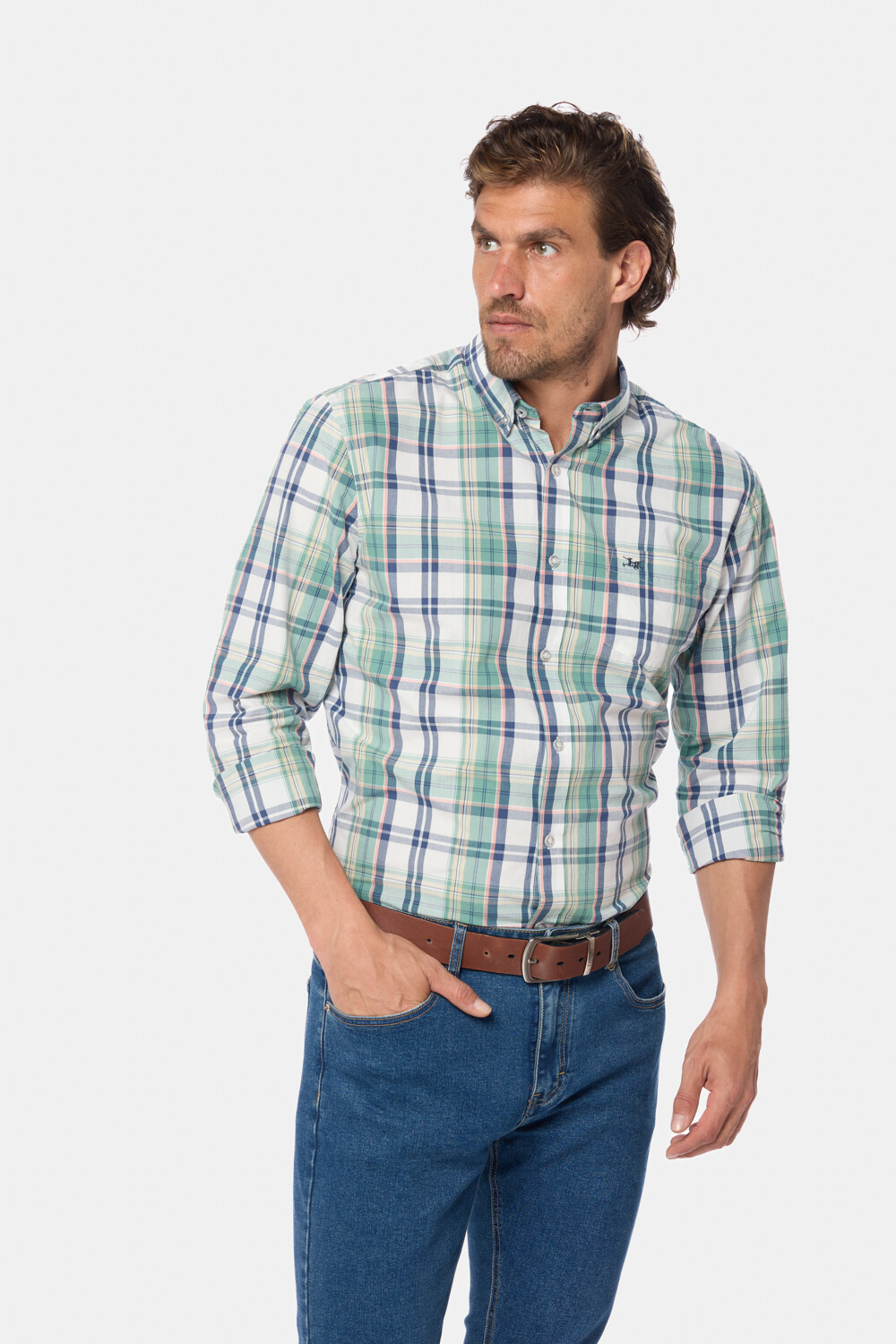 CAMISA A CUADROS Coral