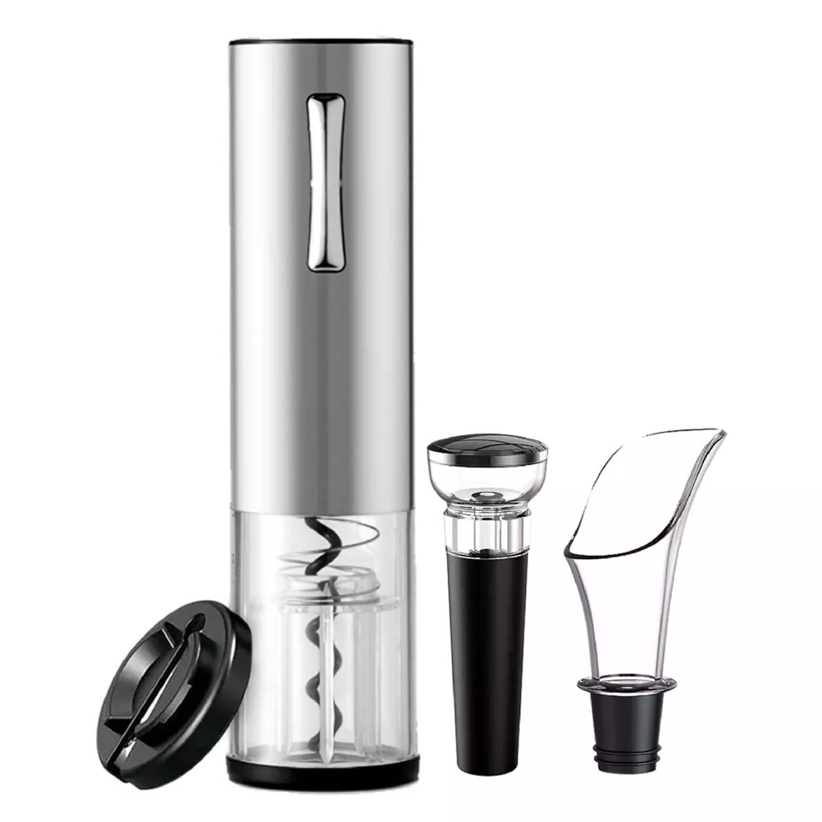 Kit Vino 4en1 Sacacorchos Eléctrico Recargable y Accesorios - Plateado 