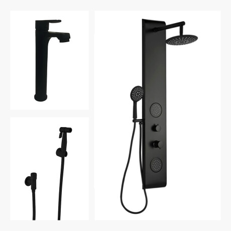 JUEGO DE GRIFERIA LAVATORIO ALTO PANEL DE DUCHA Y DUCHA HIGIENICA AGUA FRIA 000