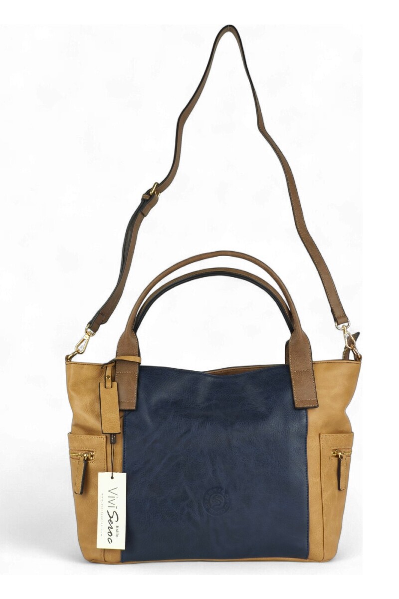 Cartera grande combinada Azul con beige