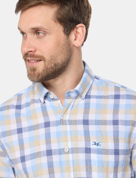 CAMISA LINO A CUADROS Azul