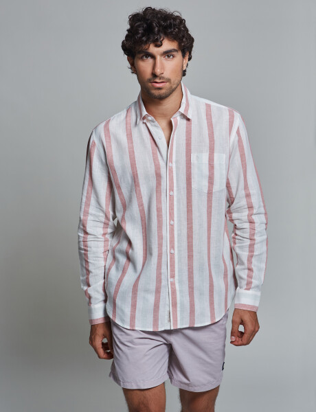 Camisa lino rayada rosa