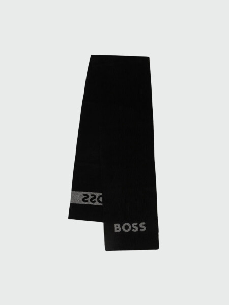 BOSS Bufanda de Lana con Etiqueta de Logo de Cuero Sintético Negro