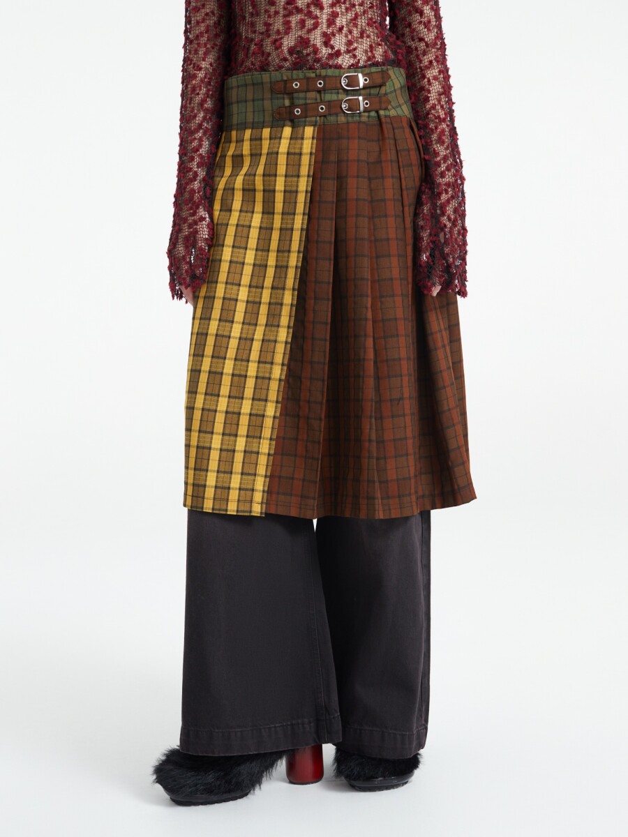 MIX CHECK PLEAT MAXI KILT W/BU 