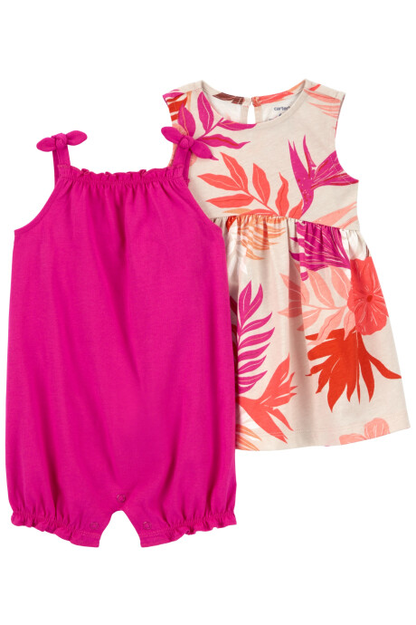 Set dos piezas de algodón, vestido y monito bombachudo Sin color