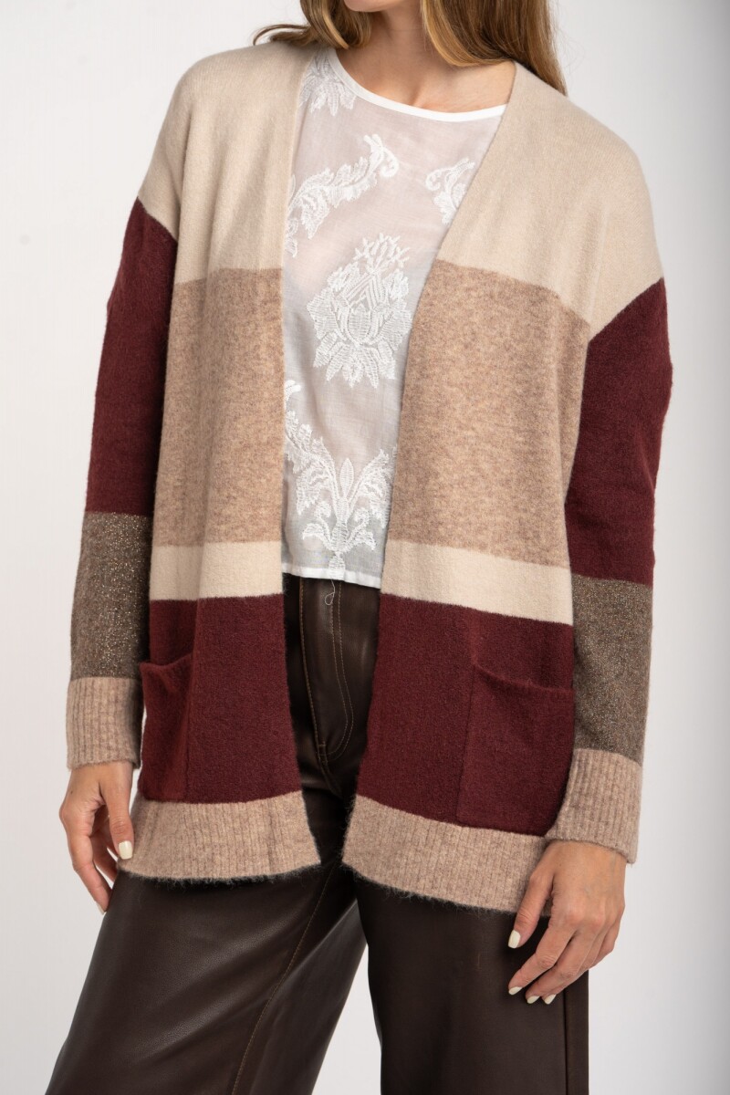 Cardigan Rayado Color Block Mocha