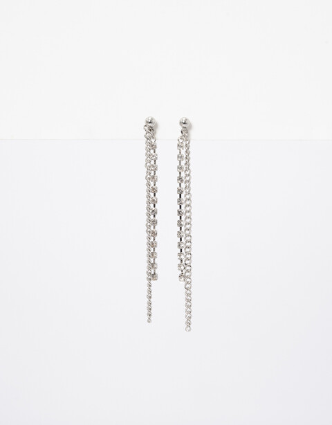 Aros Colgantes Largos Metal Aros Colgantes De Cadena Y Strass - Plateado Rodio